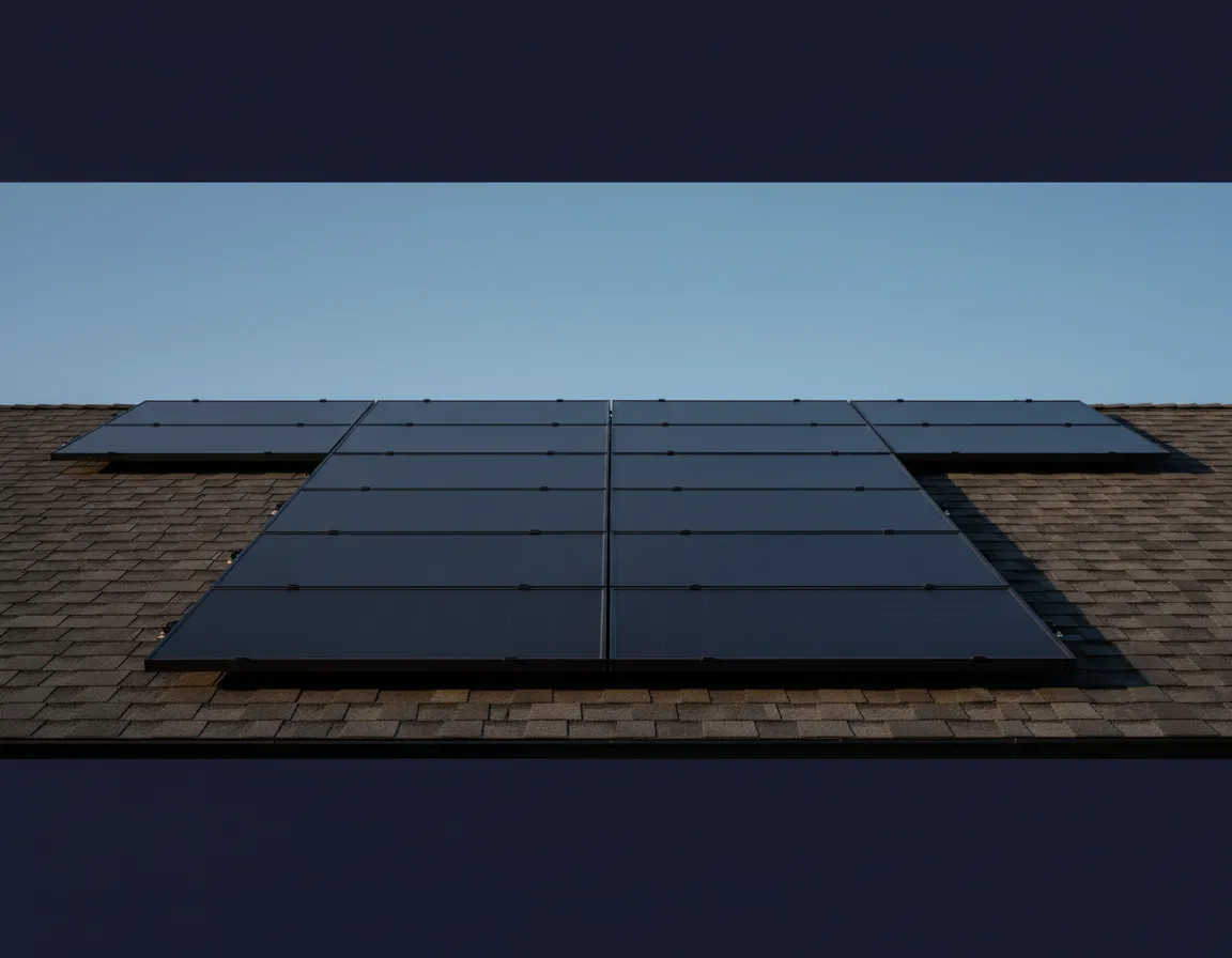 Sleek new roof installation integrated with modern solar panels against a blue sky