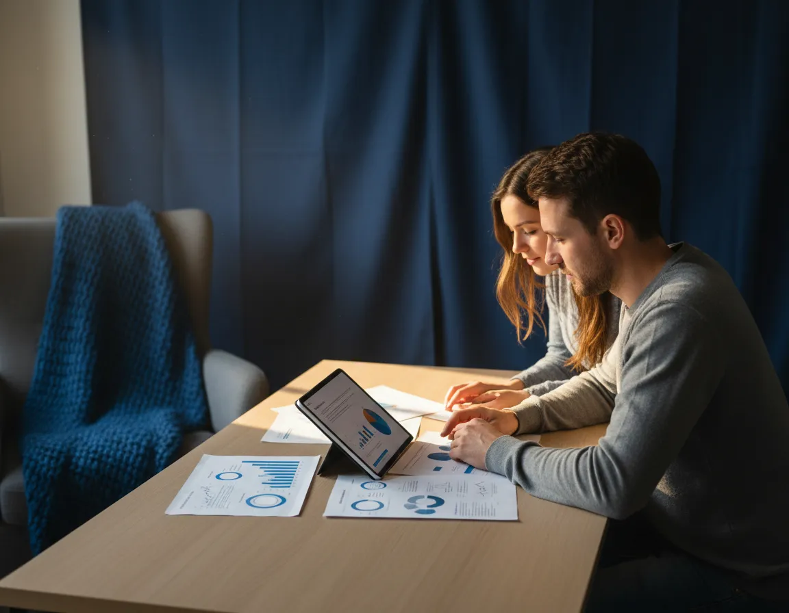 A couple reviewing educational financial materials