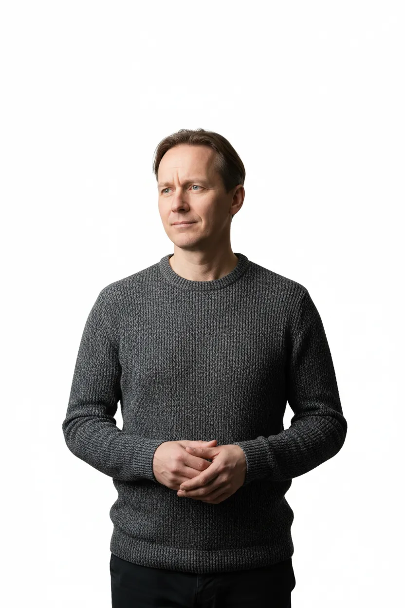 Before wellness improvements, mid-40s adult portrait.