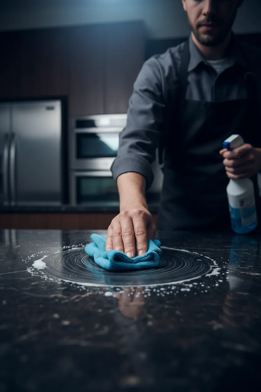 Professional cleaning team working in a bright interior