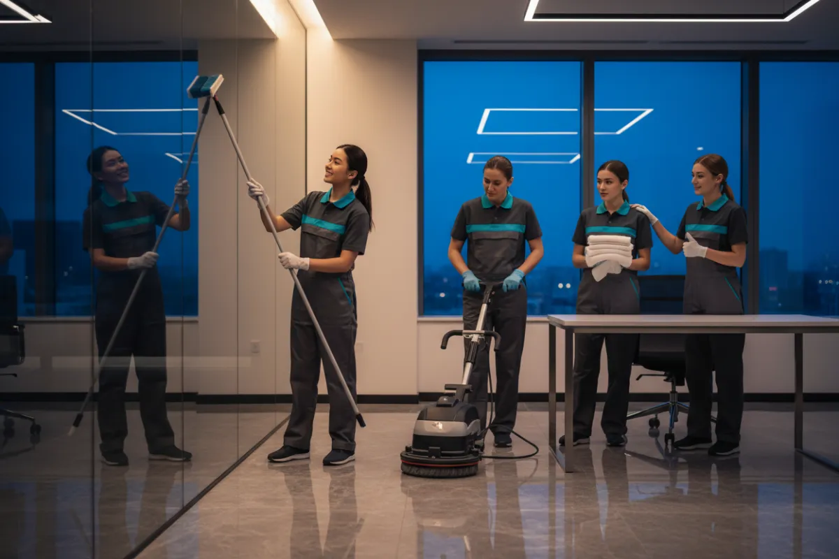 Team performing professional cleaning services