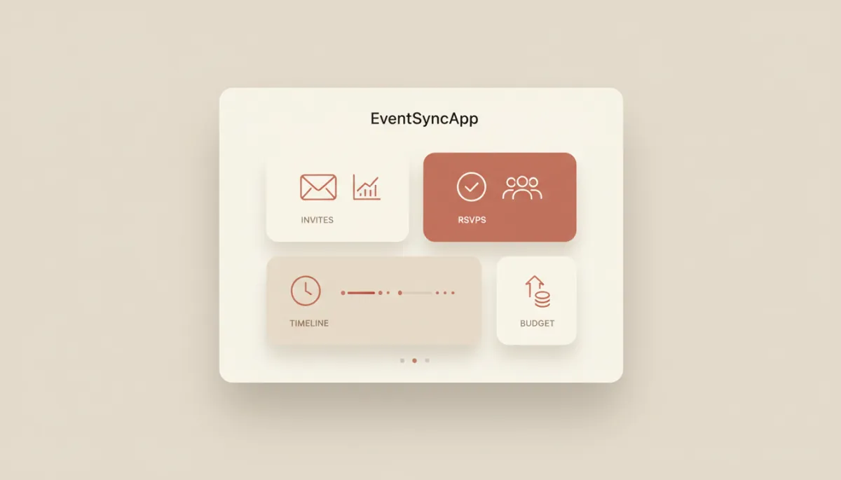 Clean, modern event planning interface mockup for EventSyncApp