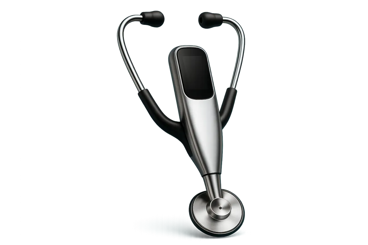 Sleek wireless digital stethoscope, photorealistic studio render