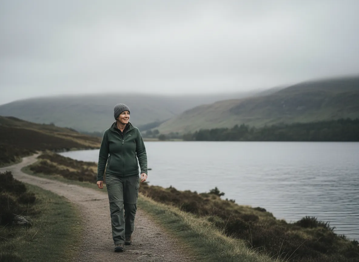 Calm person walking outdoors in Cumbria landscape