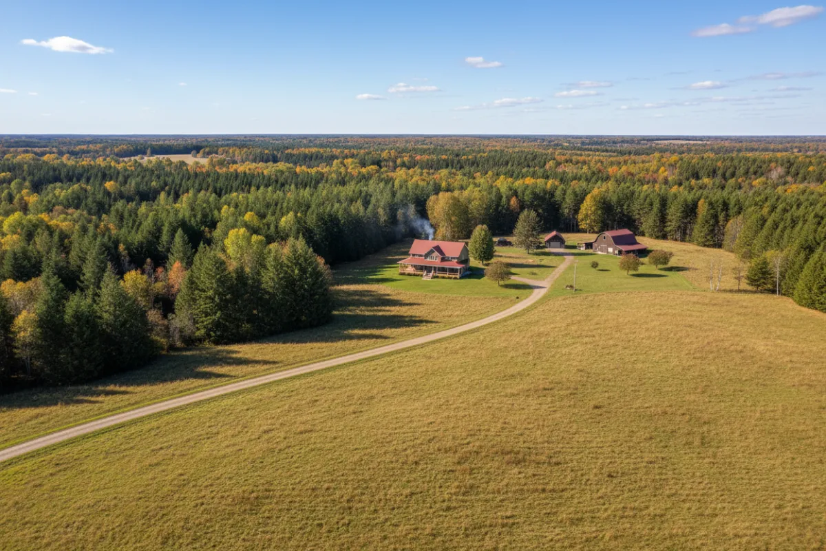 Spacious acreage view with mixed treed lot and distant property