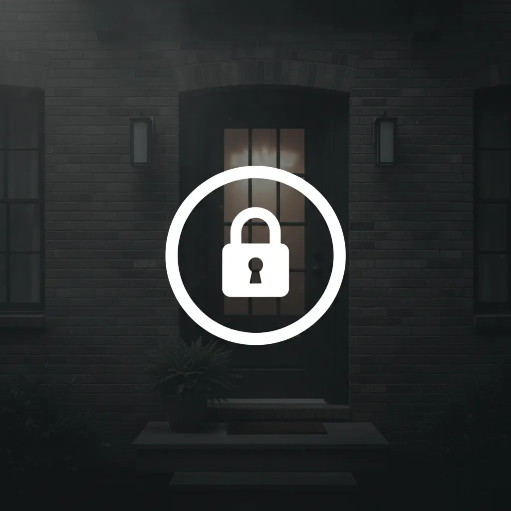 Townhouse entryway behind dark overlay and lock icon