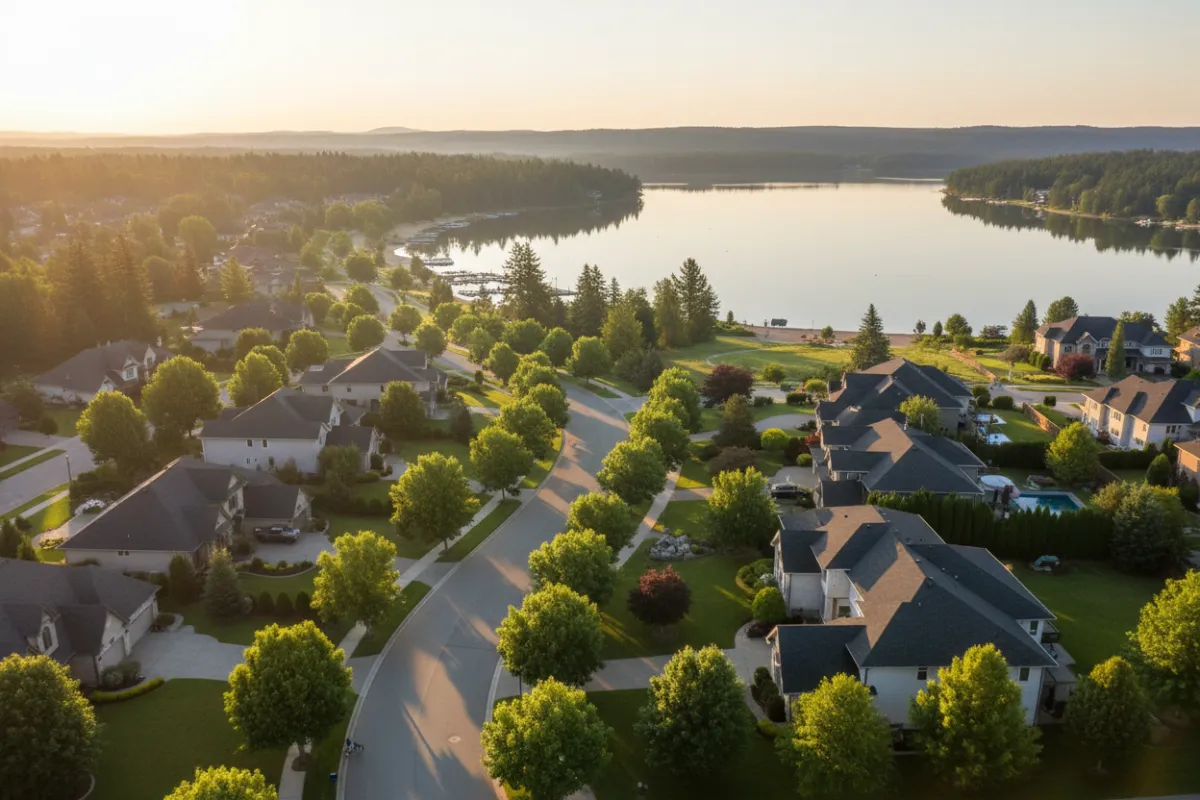 Red Deer suburban neighbourhood near a lake