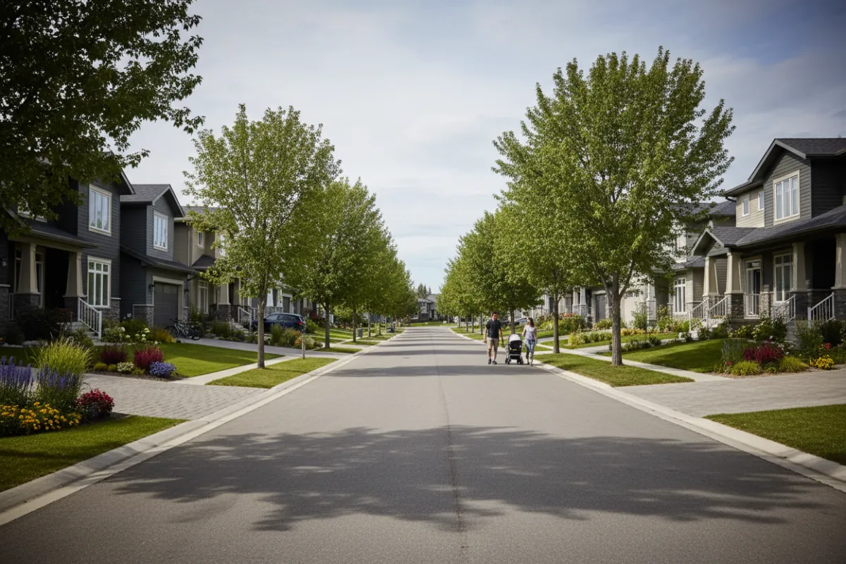 Blackfalds tree-lined suburban avenue