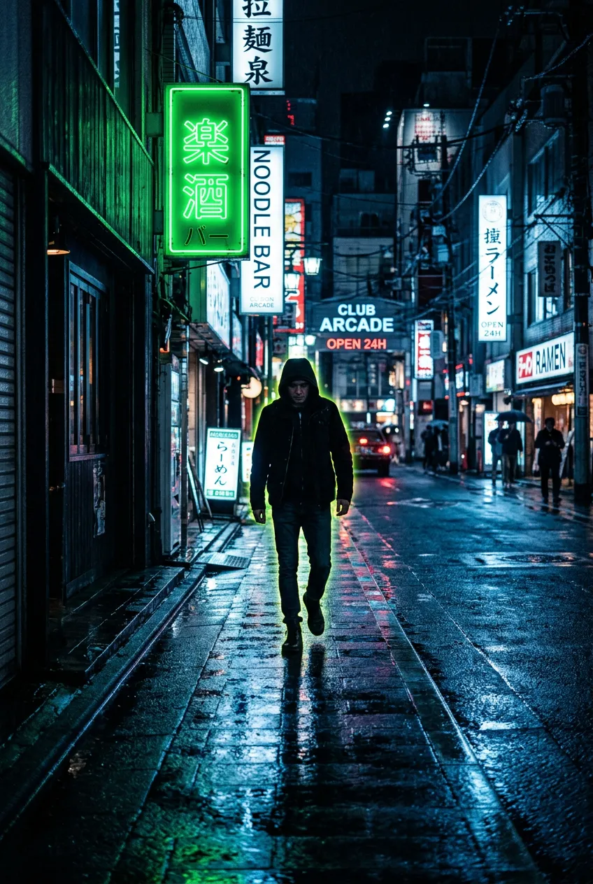 Midnight drift visuals in gritty blue tones