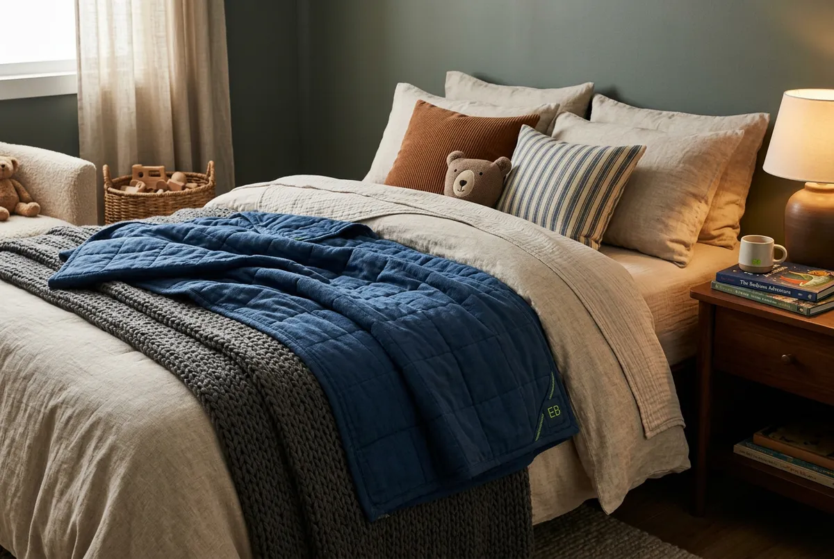 Woven Woven kids weighted blankets on cozy bed