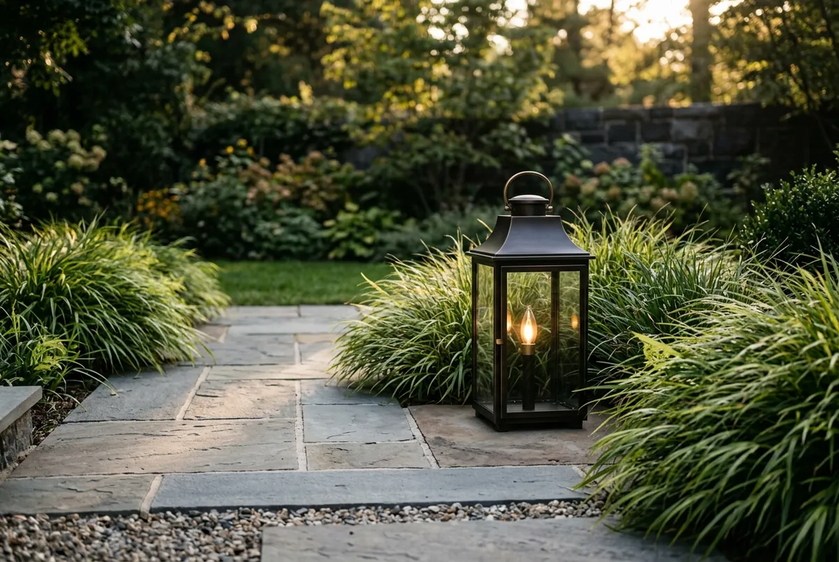 Landscaping & Outdoor Services - manicured high-end landscape architecture and stone patio