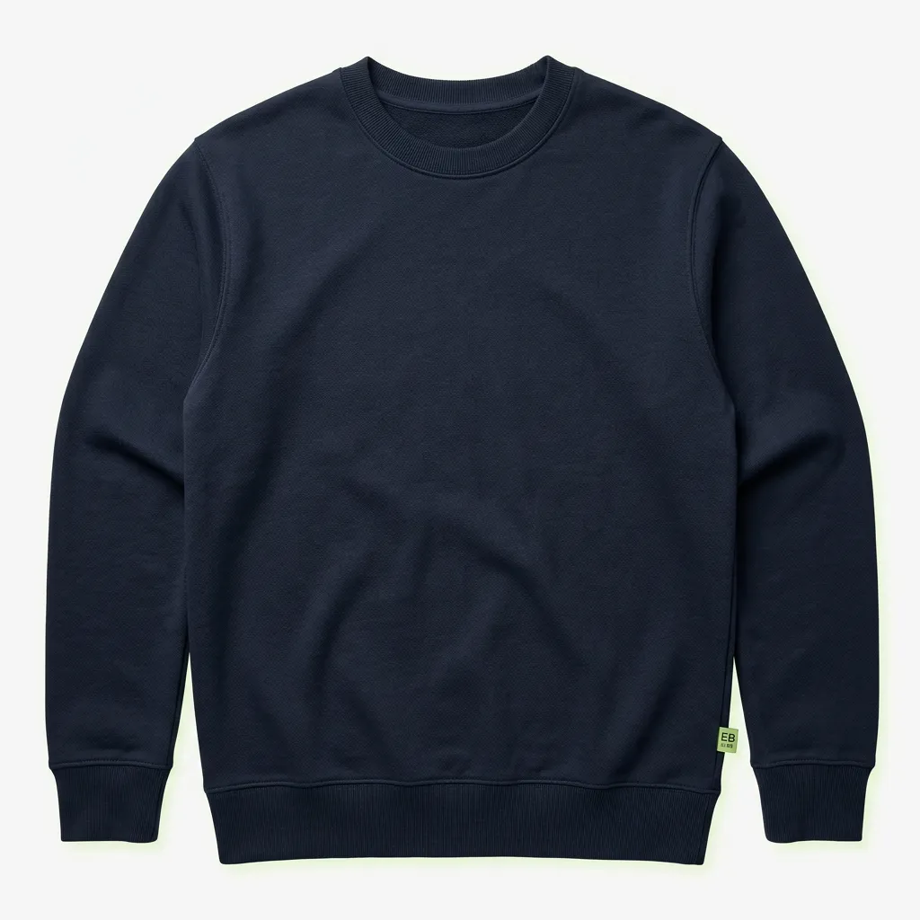 EB Minimalist Crewneck in Slate Navy front mockup on clean background