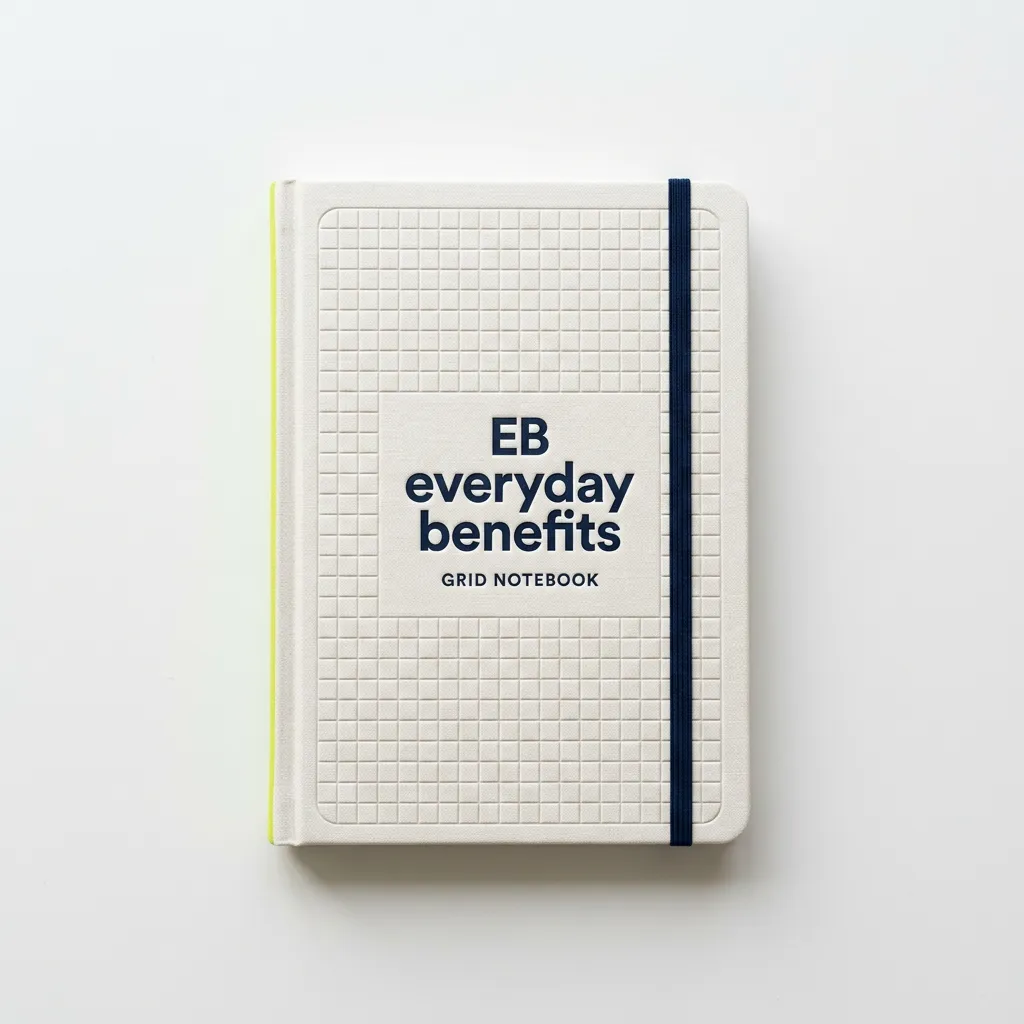 EB Hardcover Grid Notebook in clean overhead flat-lay setup