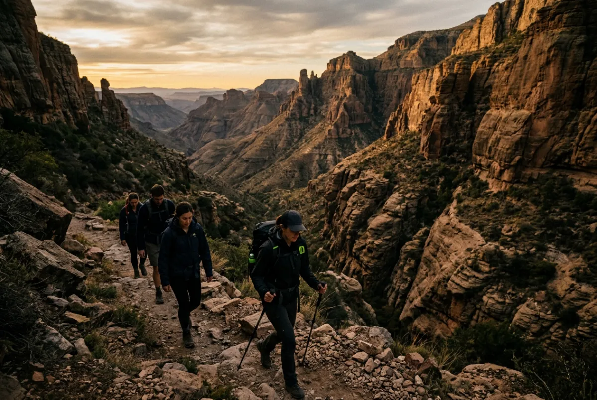 Guided outdoor hiking exploration through scenic mountain canyon