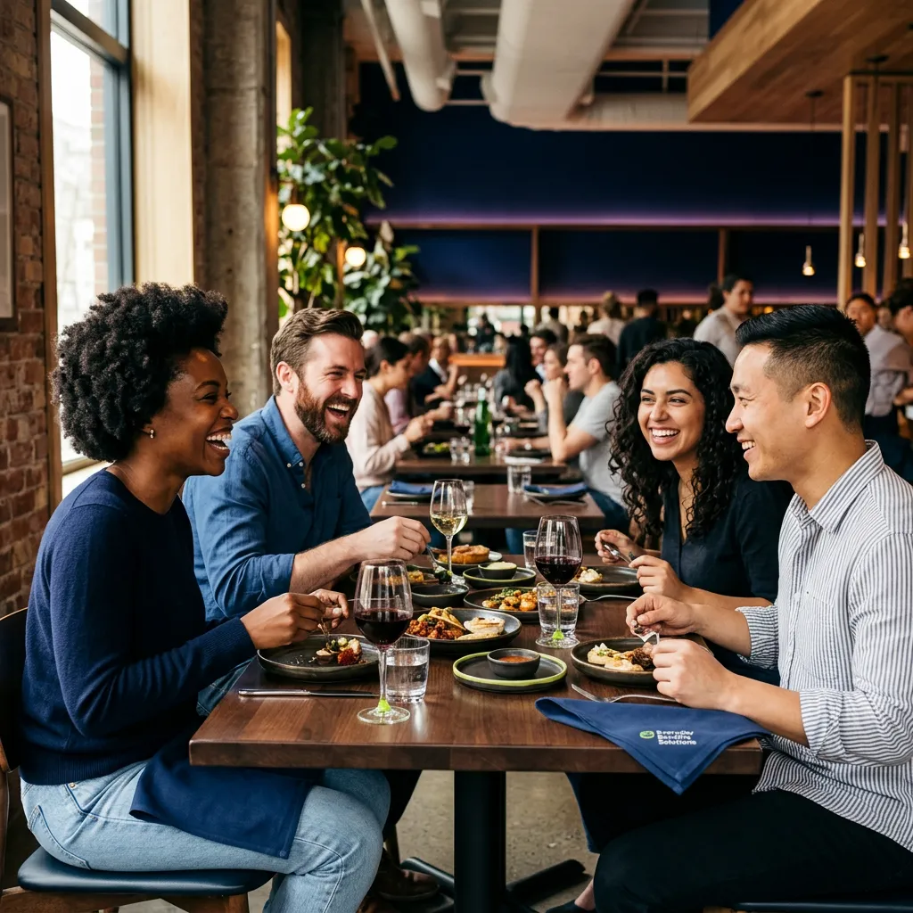 Diverse Everyday Benefits members smiling and enjoying casual dining and travel lifestyle activities