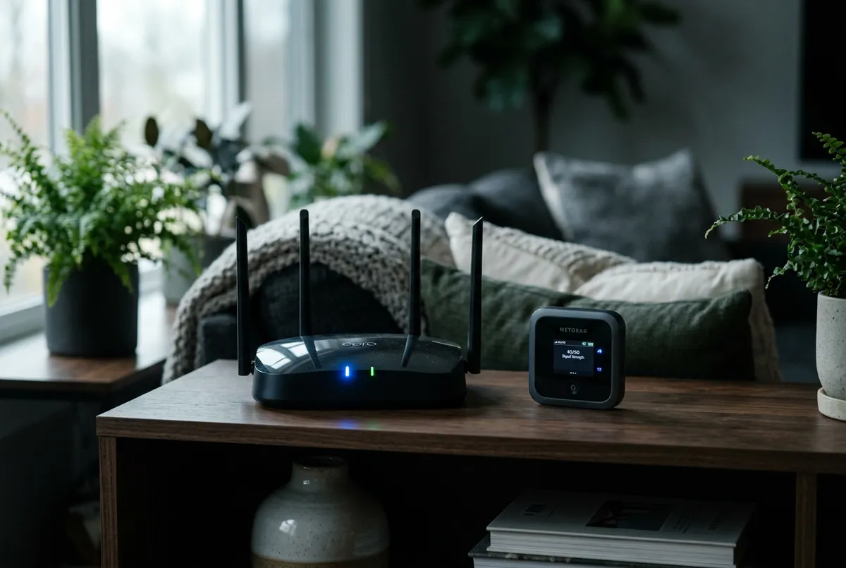 High speed wireless router and mobile connectivity device in modern interior