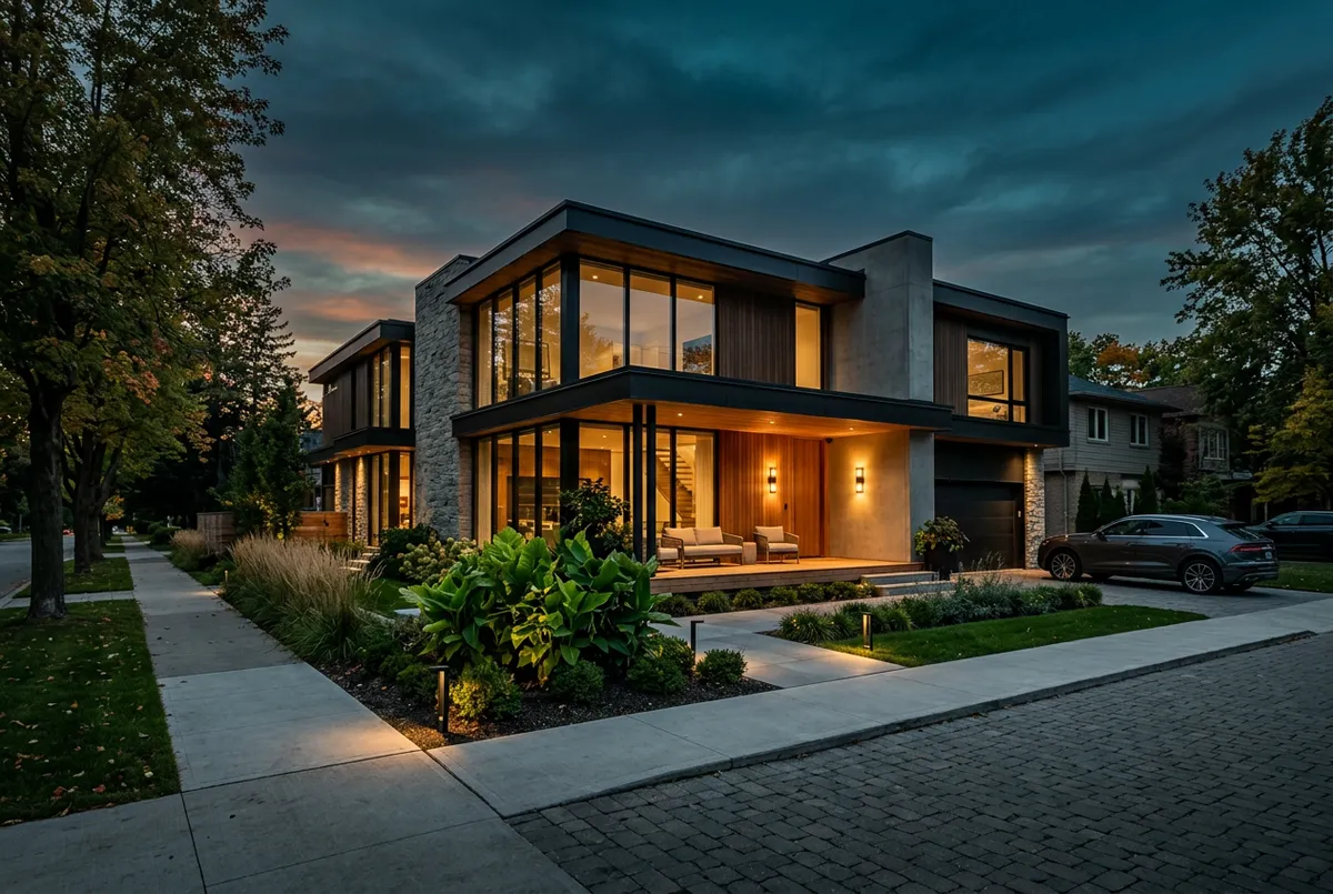 Luxury modern architectural home and upscale residential community
