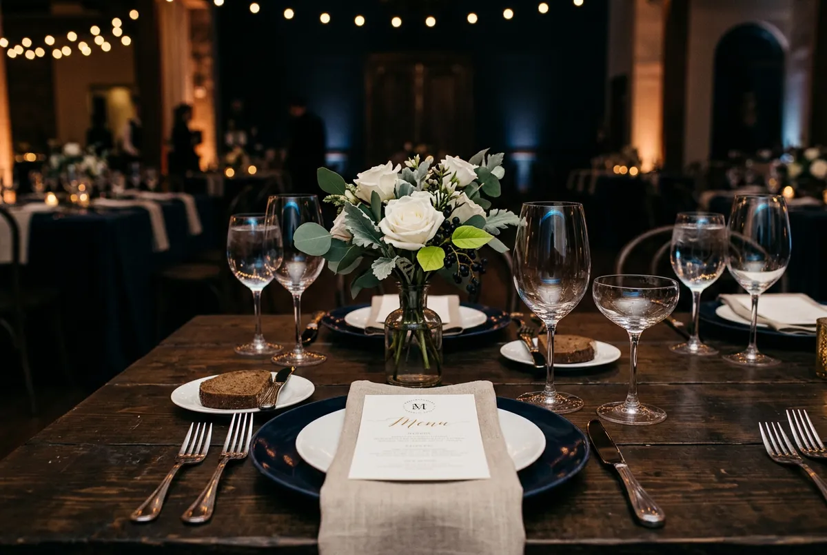 Events & Event Planning - elegant banquet setting with bespoke floral design and ambient lighting