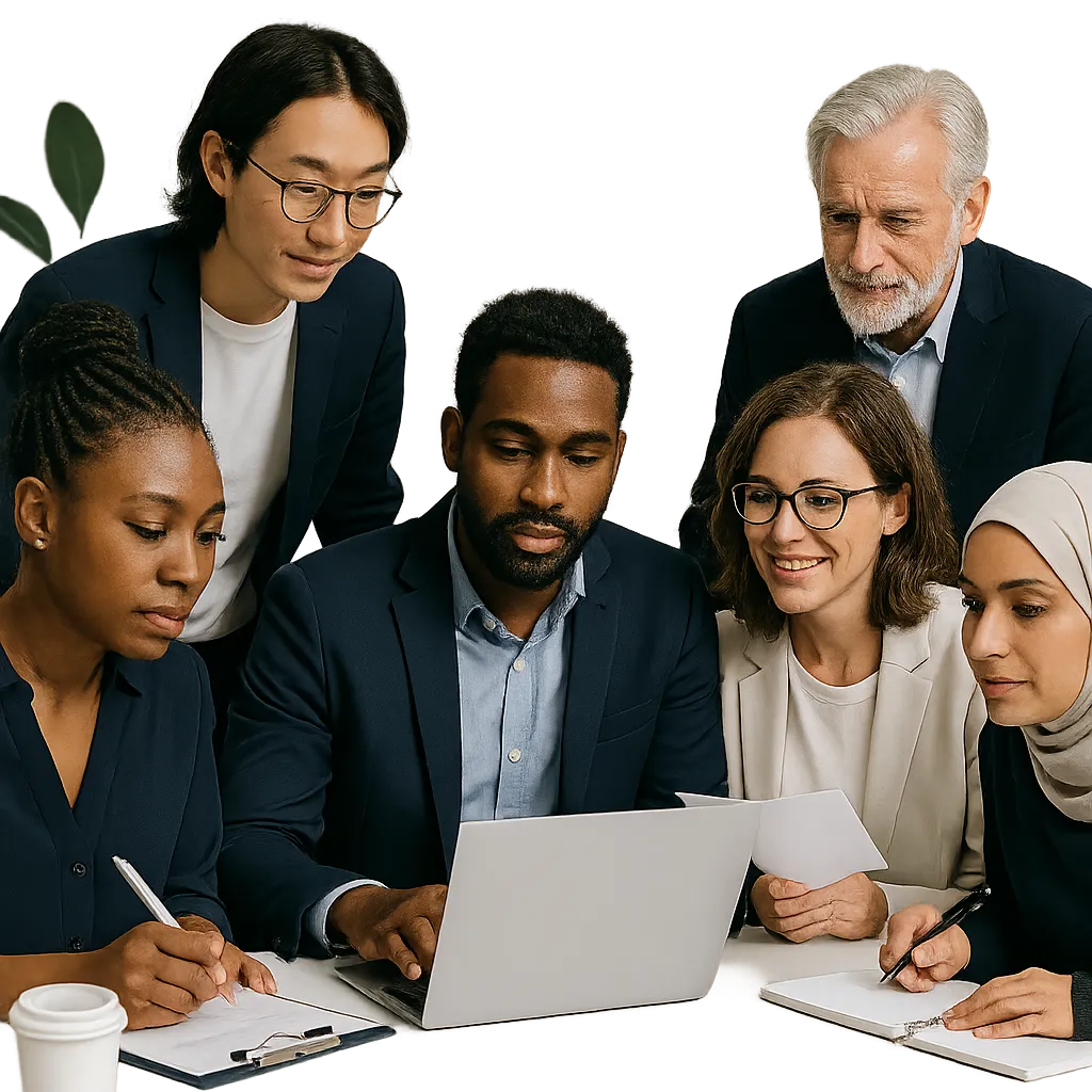 A diverse group of professionals and individuals collaborating and enjoying lifestyle services via Everyday Benefits