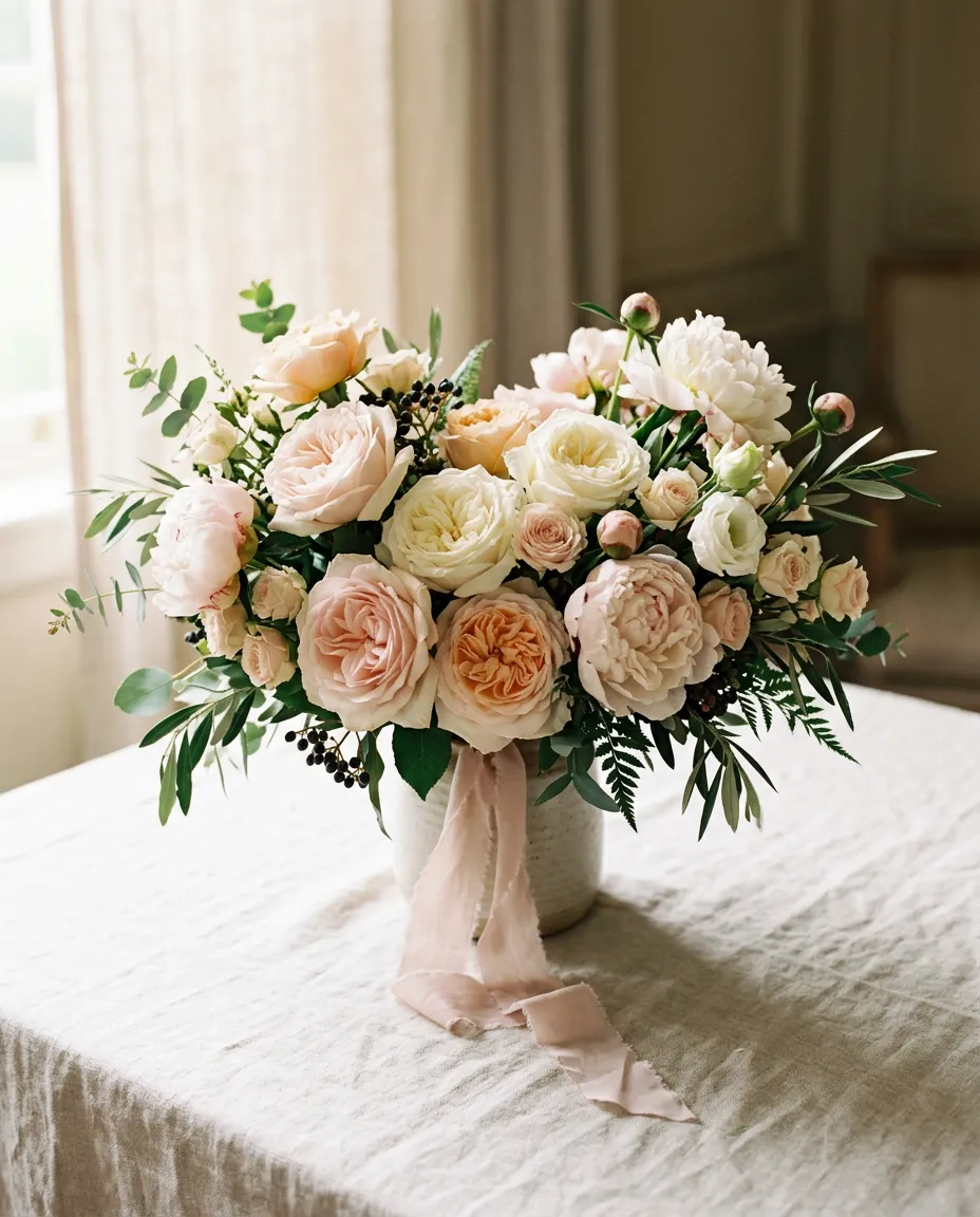 Romantic anniversary bouquet with premium roses and bespoke keepsakes