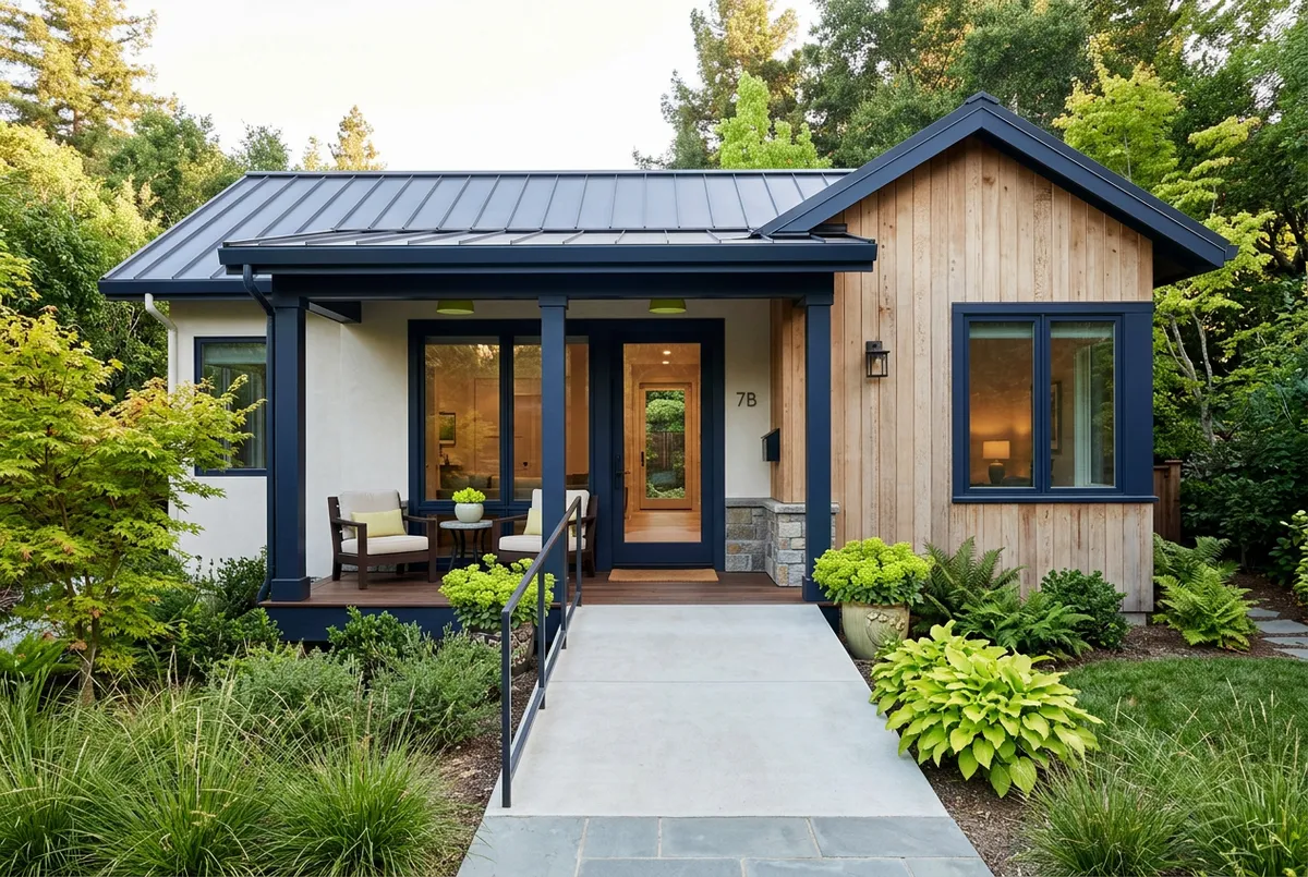 Luxurious main-floor in-law suite ADU featuring accessible single-level layout and private porch