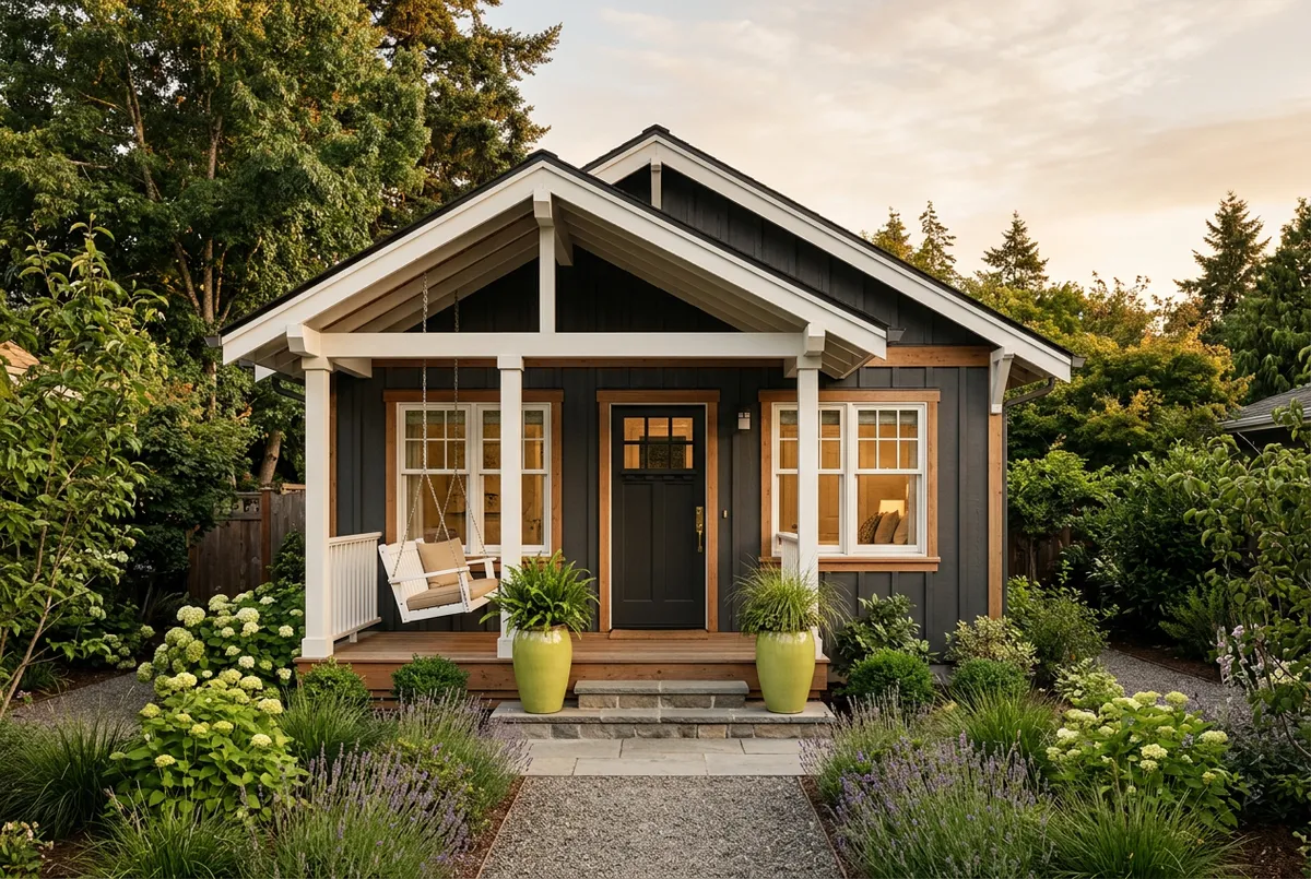 1-Bed Cottage ADU with Front Porch Architectural Plan