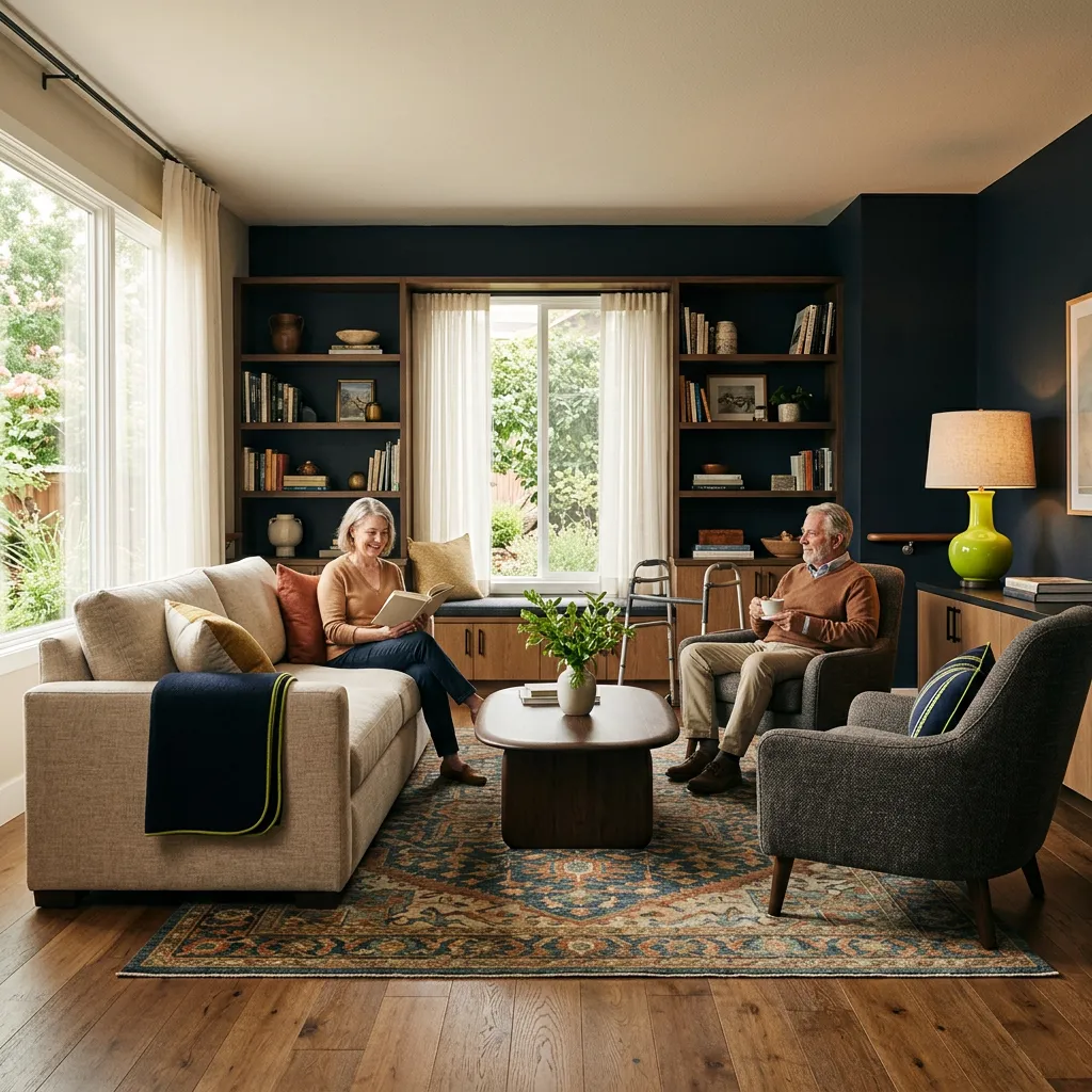 Bright modern home interior equipped for active and independent aging in place