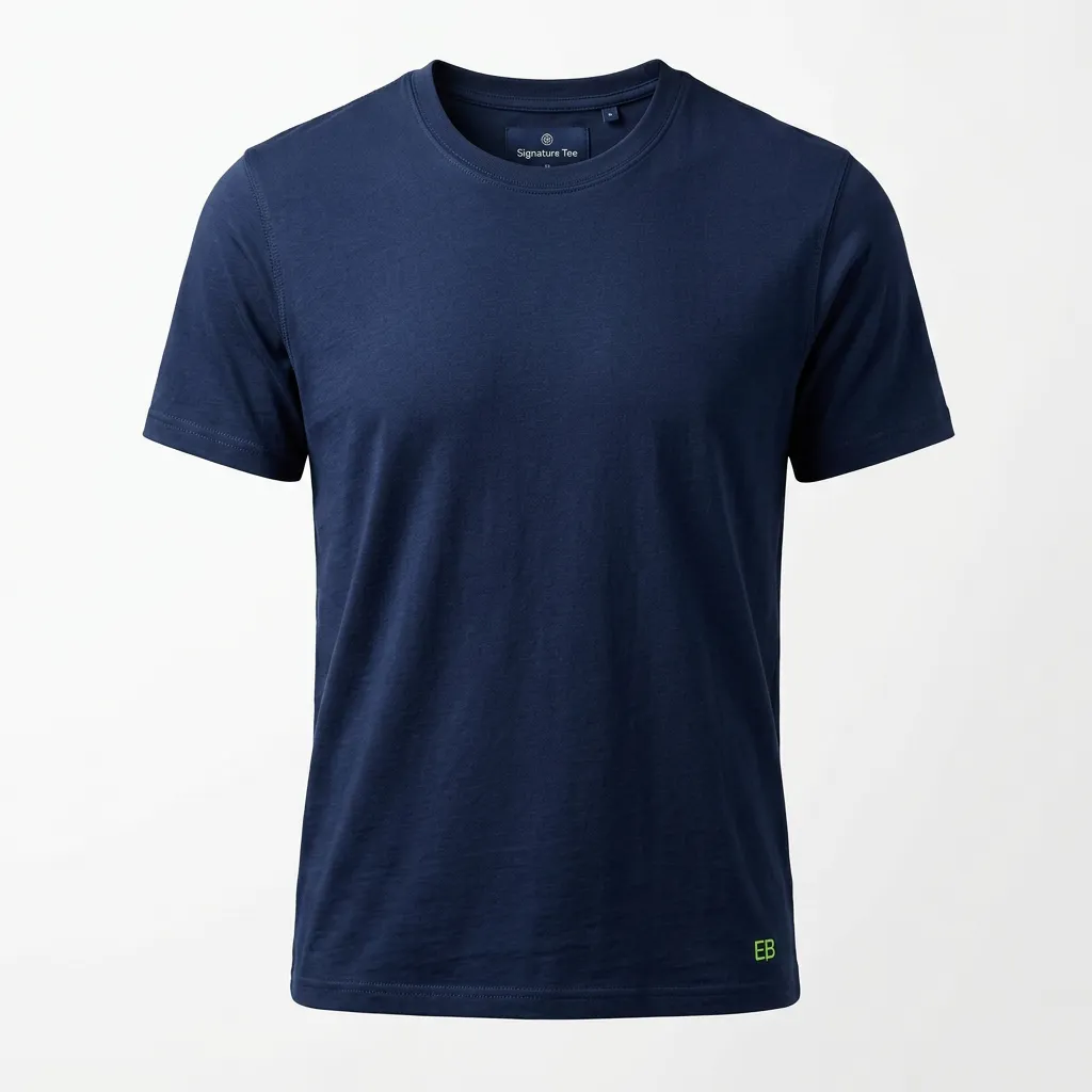 Signature Tee Navy mockup front detail