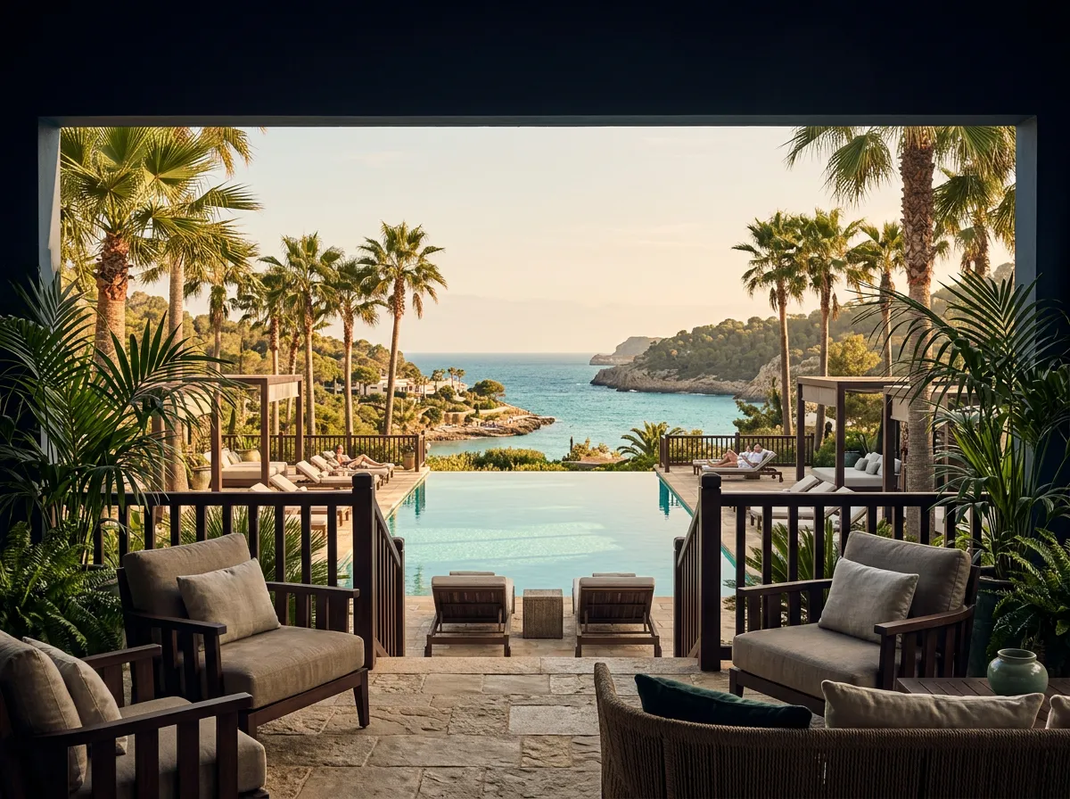 Luxury resort and travel getaway destination overlooking coastal waters