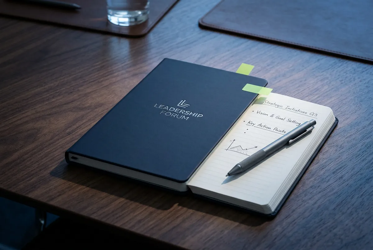 Coaching & Professional Development - modern executive boardroom with clean notebook and stylus