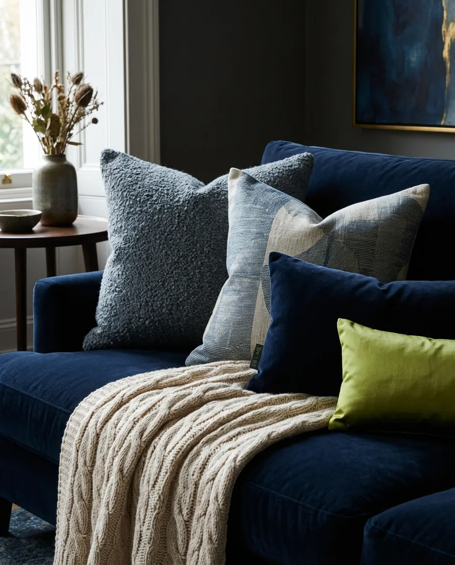 Luxury pillows, throws, and textiles editorial layout