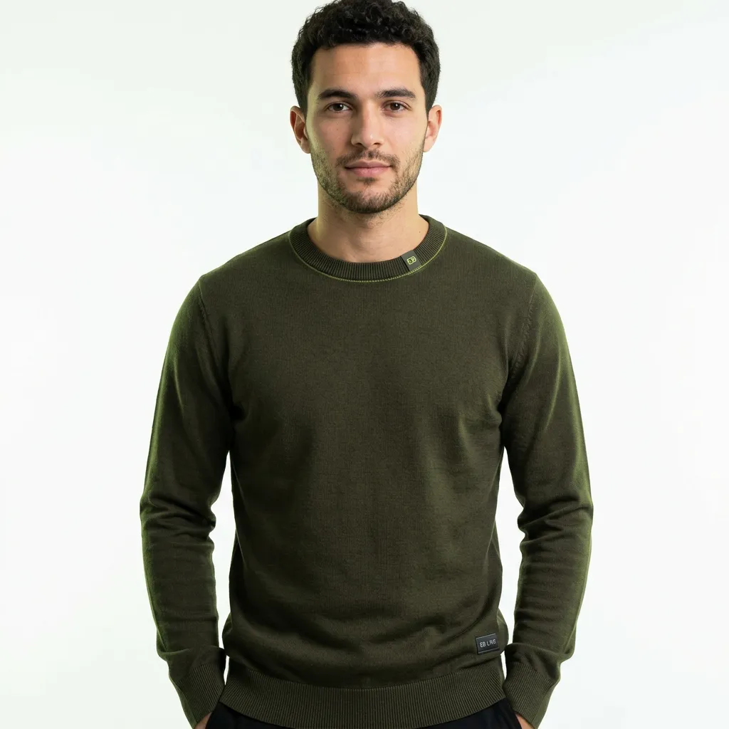 Minimalist Crewneck pullover mockup with EB Lime locker loop and hem patch