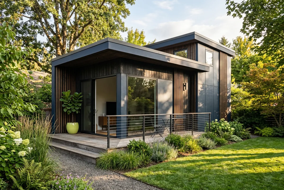Modern prefabricated modular ADU backyard home