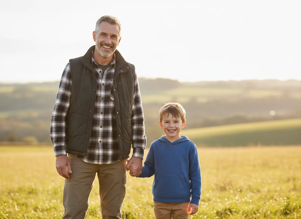 Jason and son in woods