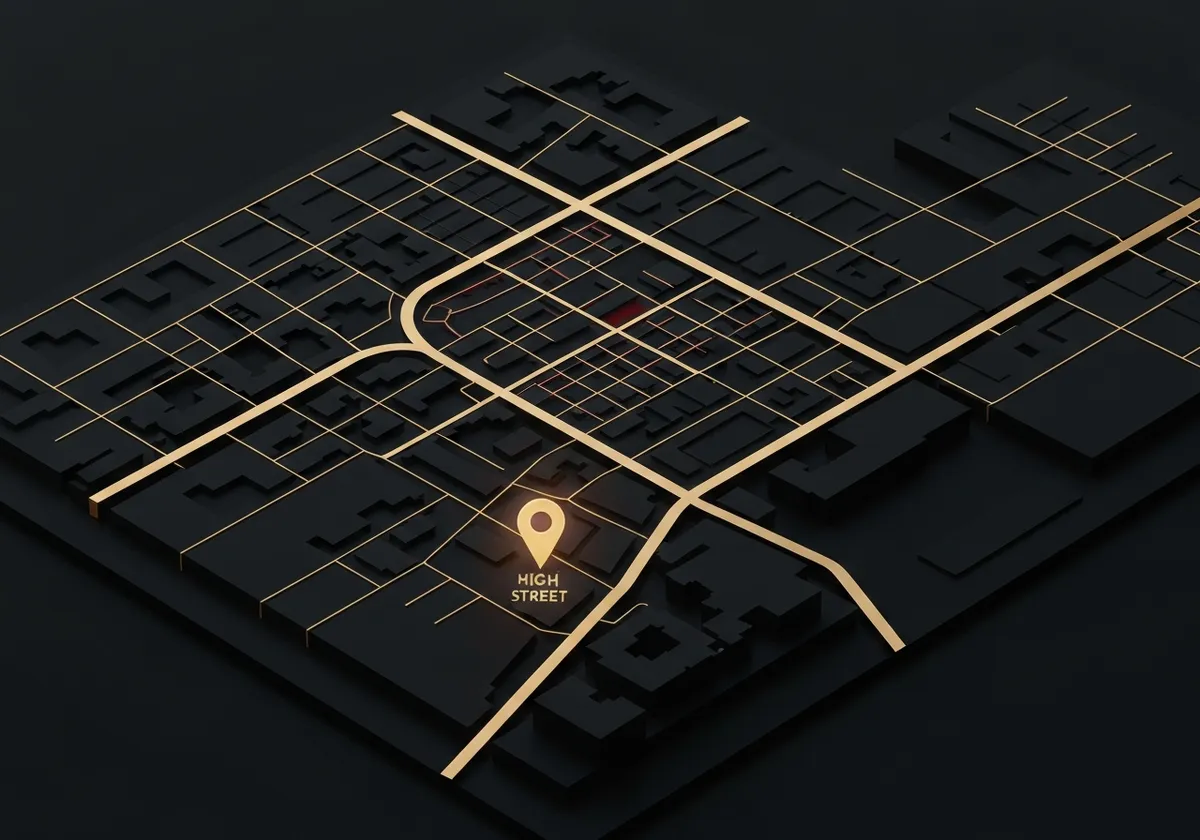 Dark mode styled map graphic showing Lay Low Bar on High St