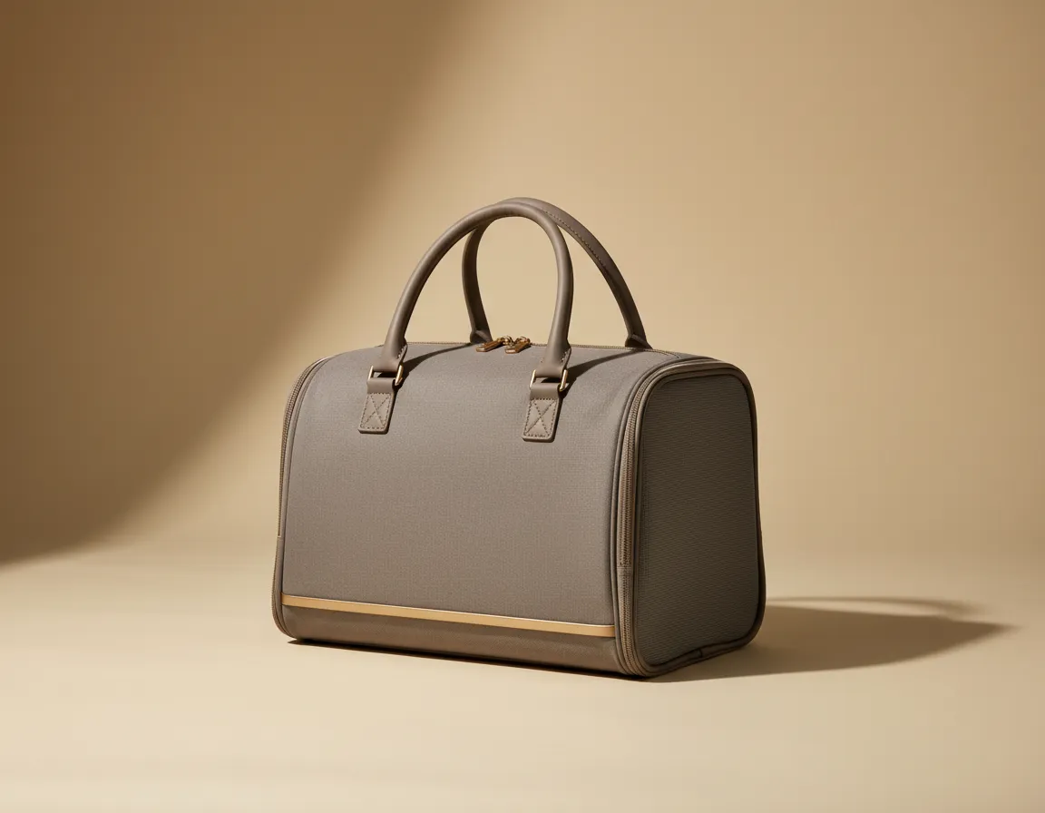 Desaturated editorial product photo of an airline-approved dog carrier