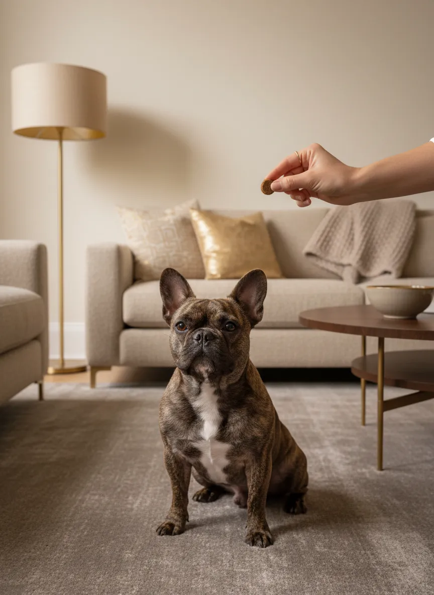 French Bulldog engaged in positive reinforcement training