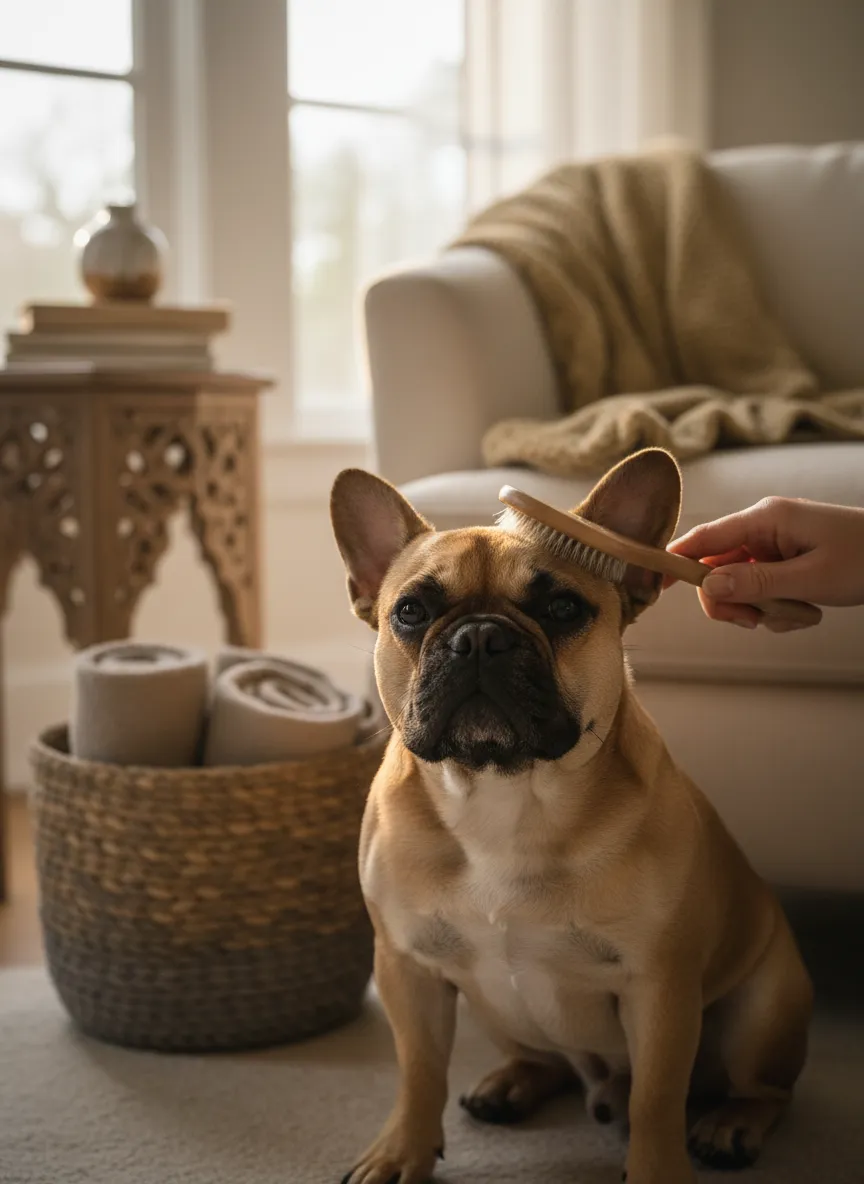 French Bulldog owner interacting with their companion
