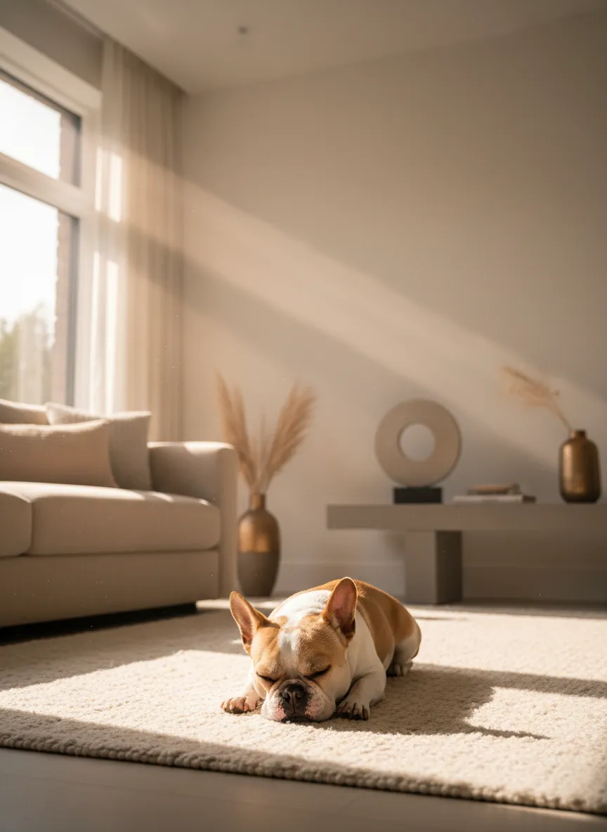 French Bulldog resting calmly indoors