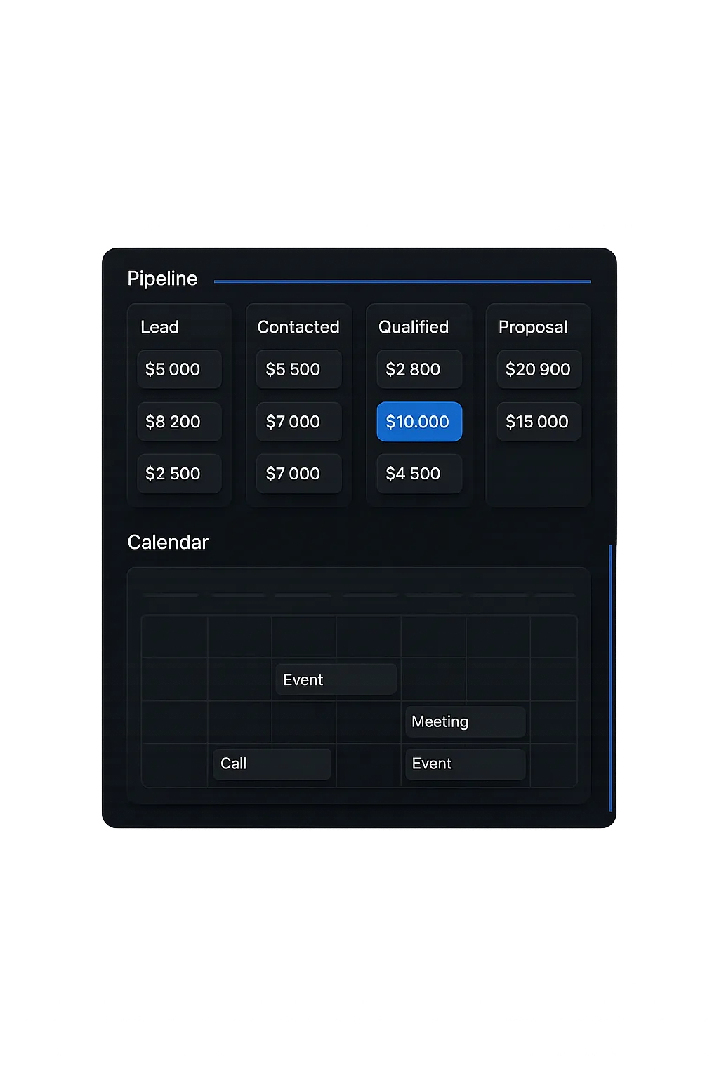 CRM Pipeline and Calendar Interface Demo
