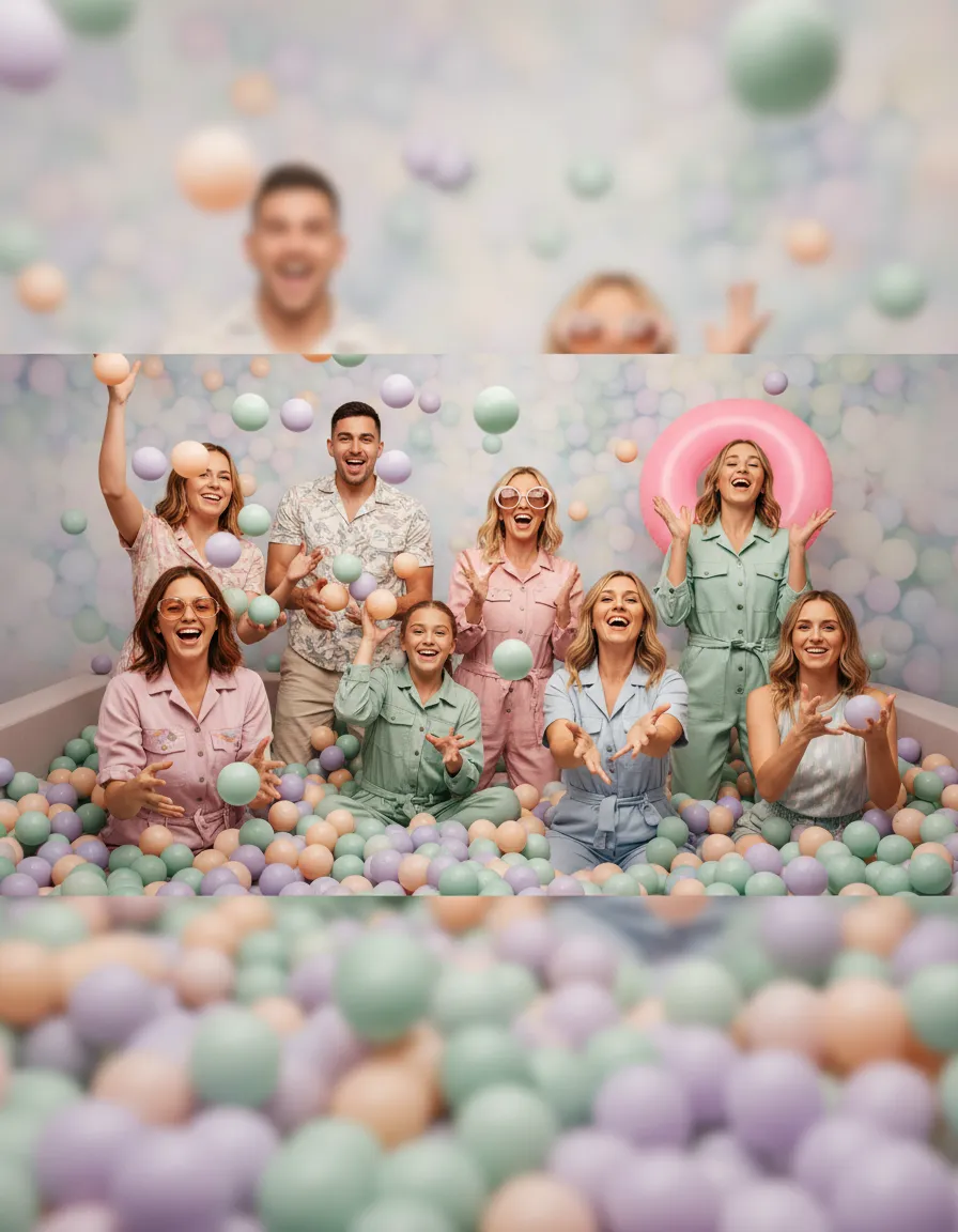 Family throwing soft balls in The Pastel Ballpit