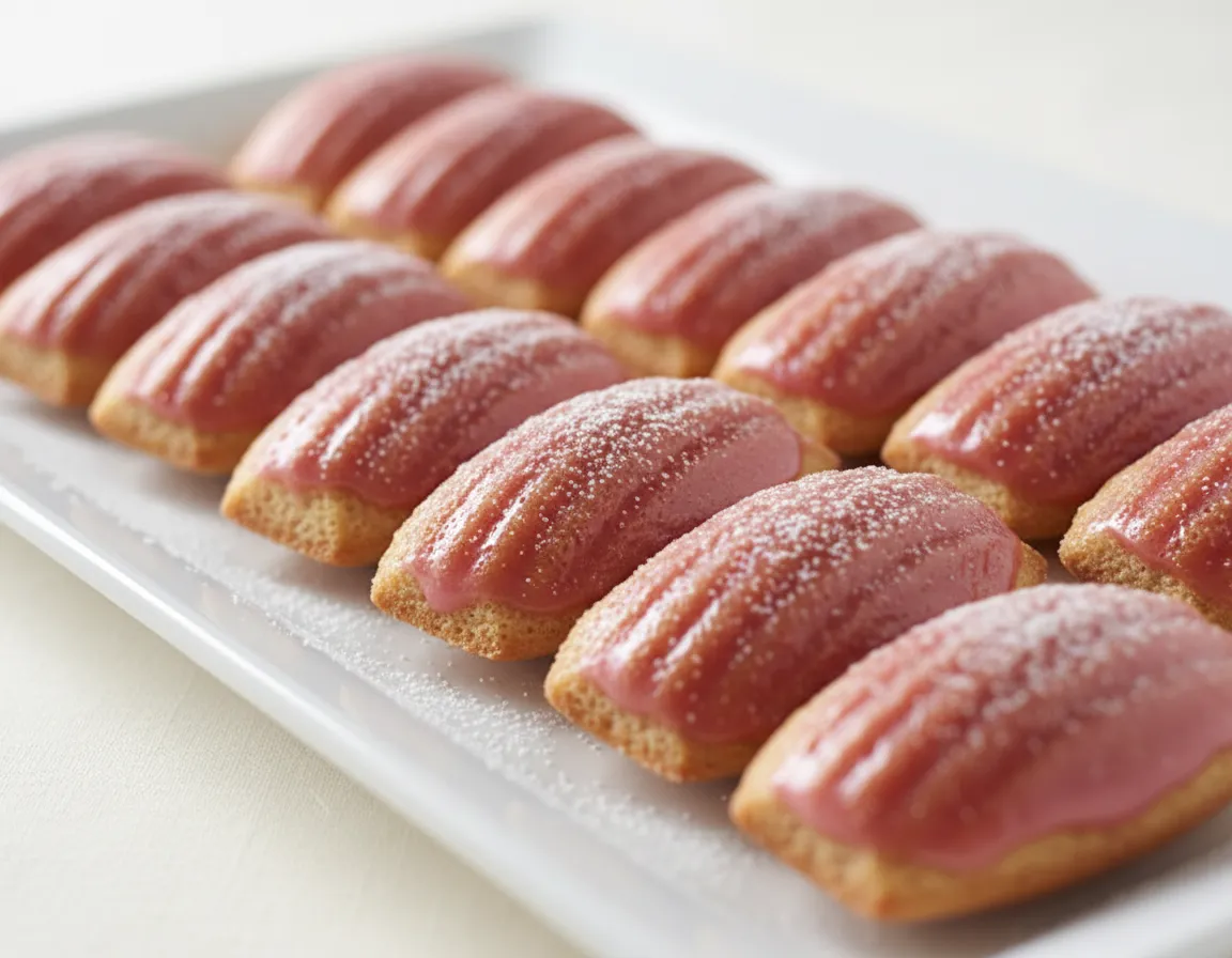 Raspberry glazed madeleines