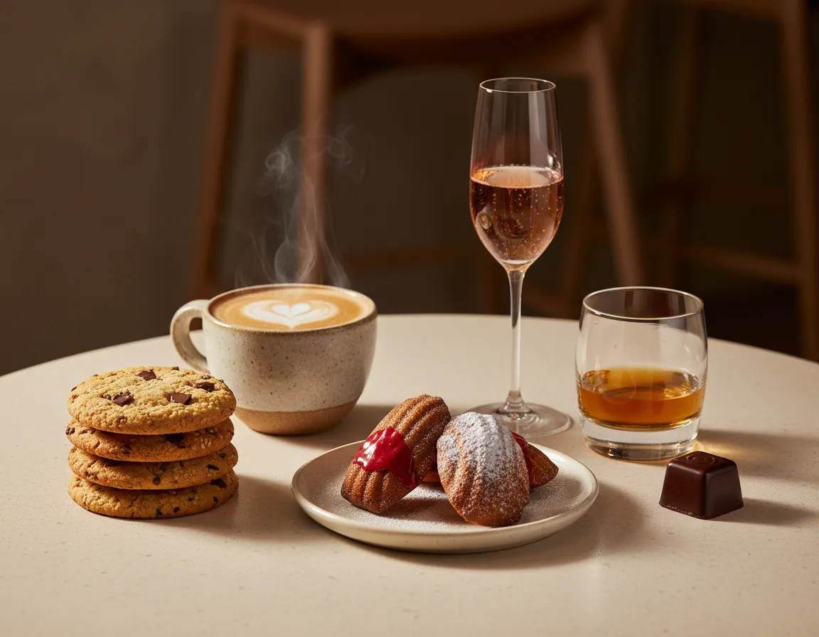 Dessert Pairings - chocolate chip sesame cookies and raspberry glazed madeleines