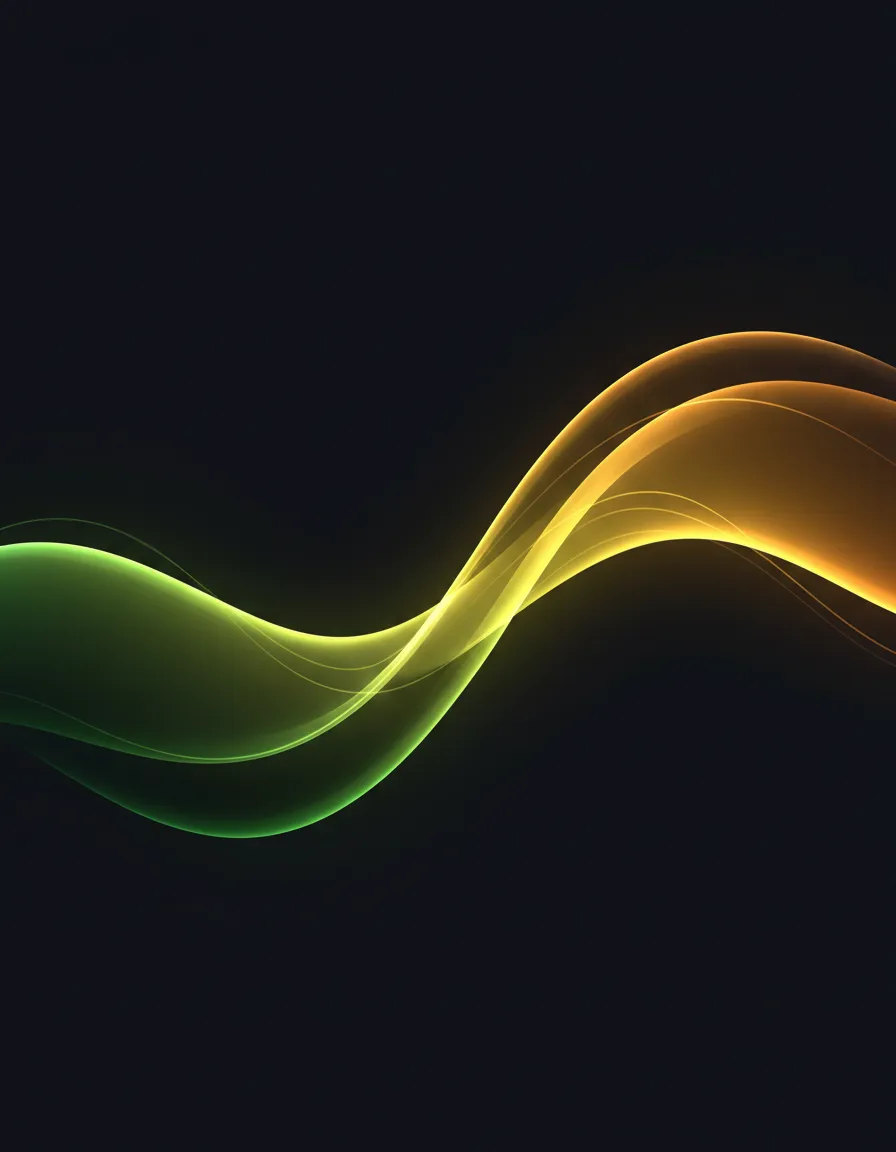 Abstract green and gold glowing magnetic waves
