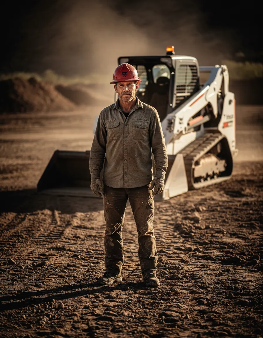 Frank Laureles on a Phoenix job site with a Bobcat loader