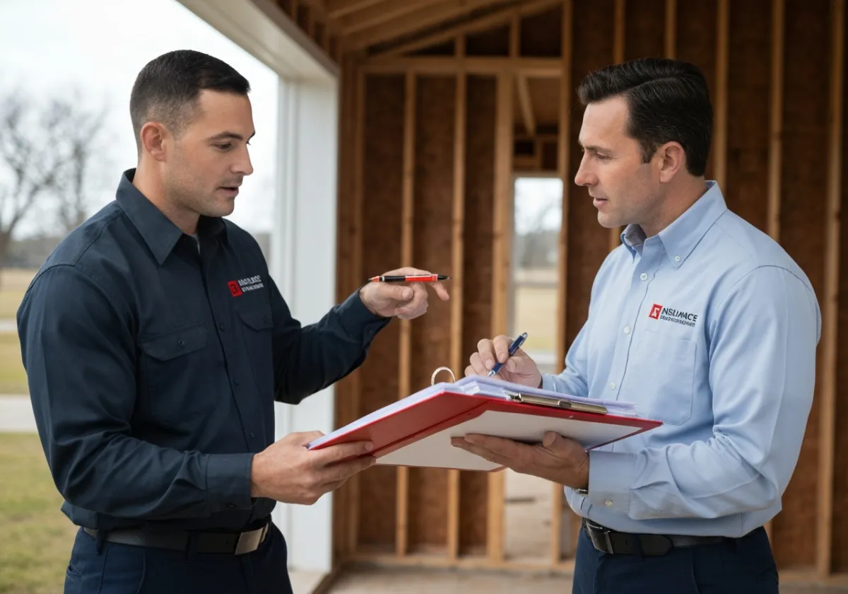 Restoration project manager coordinating with an insurance adjuster on-site