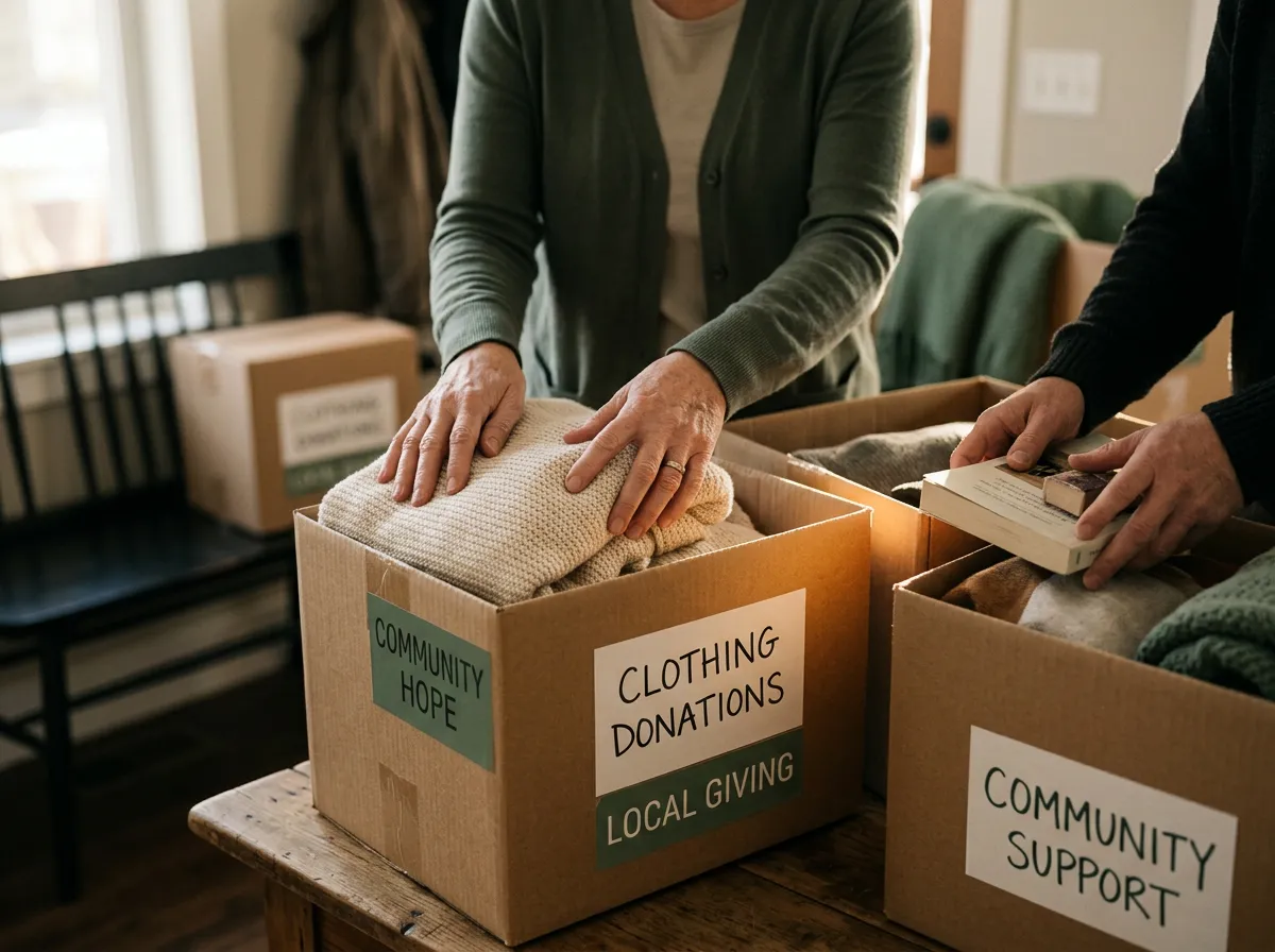 Organizers carefully packing and labeling items for local East Valley community donation with warmth and care