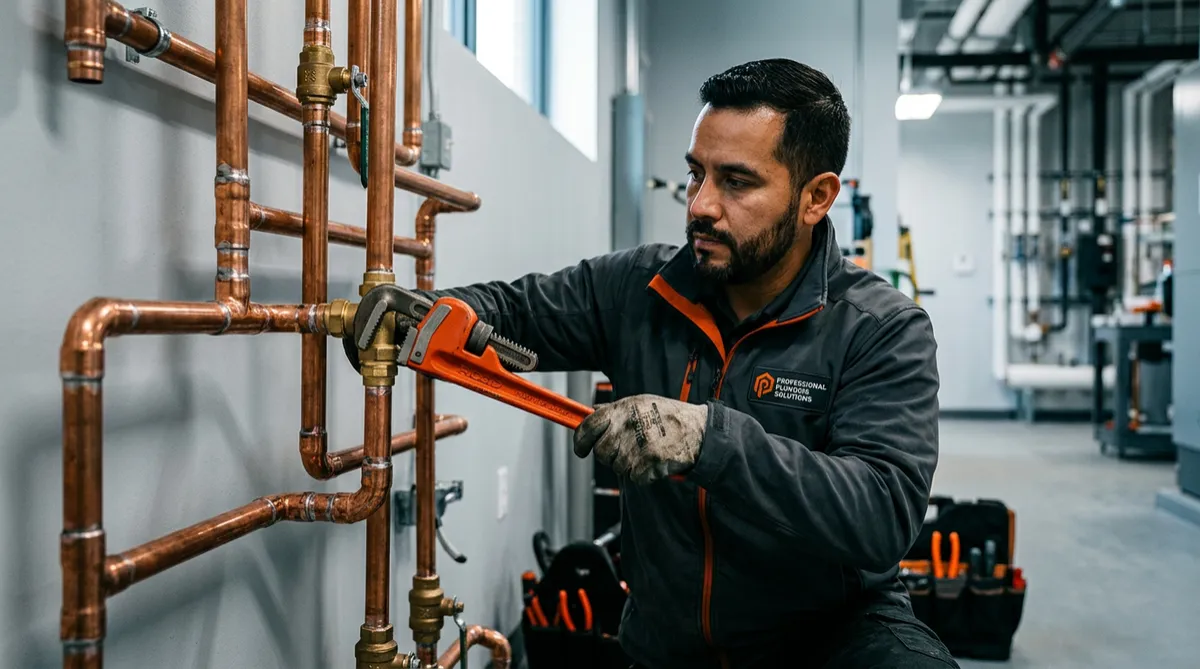 Plomero experto reparando tuberías hidrosanitarias y bombas de agua