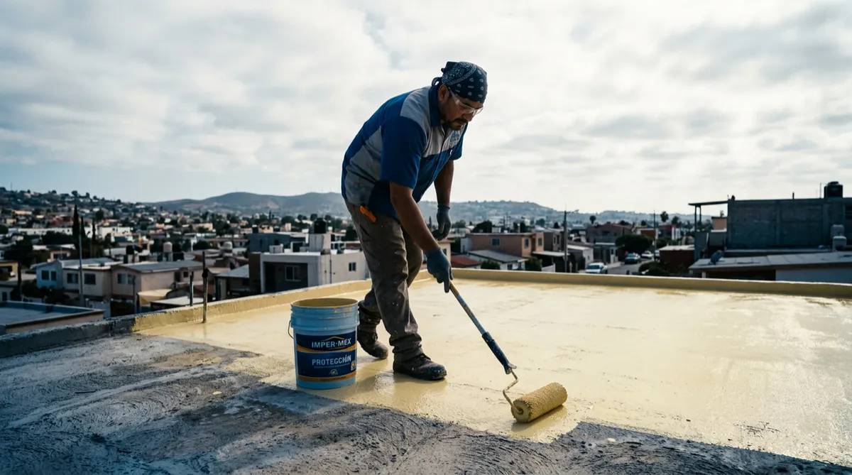 Aplicación de impermeabilizante acrílico y membrana en techo