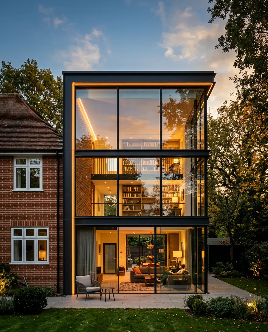 Two-Story Double-Height Architectural Glass and Steel Home Addition